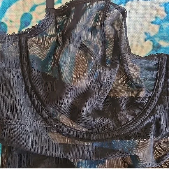 I.N.C. Intimates Size XL Black Sheer Lace and Mesh Bodysuit - Picture 3 of 15